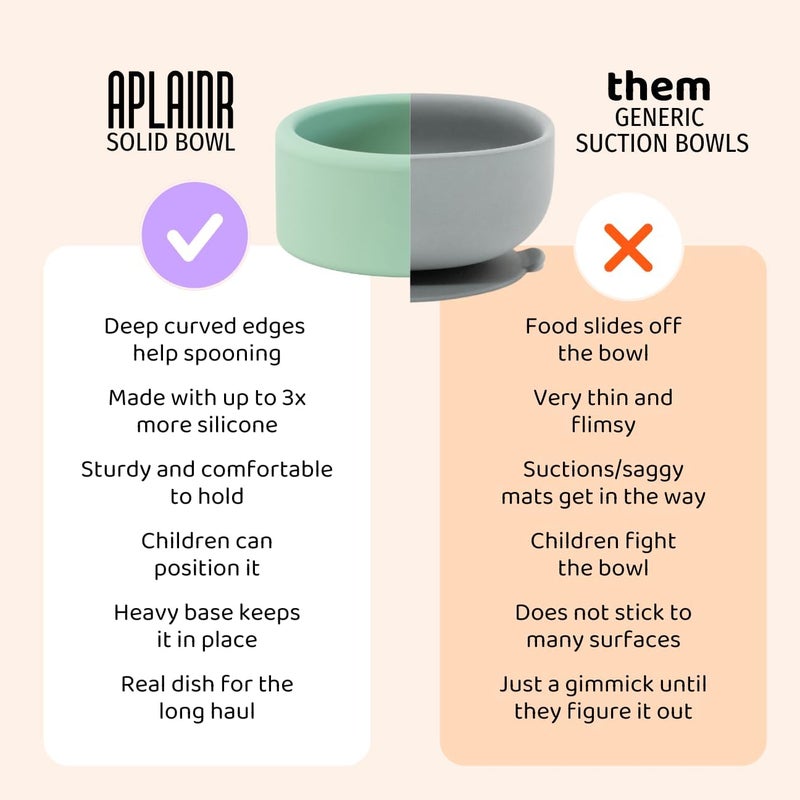 APLAINR Solid Bowl, Silicone Bowl for Baby, Toddler & Kids, 9 fl oz, Non Slip, Heavy Base, Deep, Microwave & Dishwasher Safe, No BPA, Cereal, Soup, Snack Dishes & Dinnerware, Oat Cream - Image 2